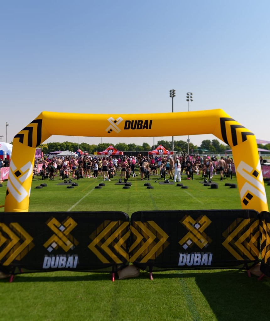 PODIUM Dubai branded experiential activation arch and athletic festival arena